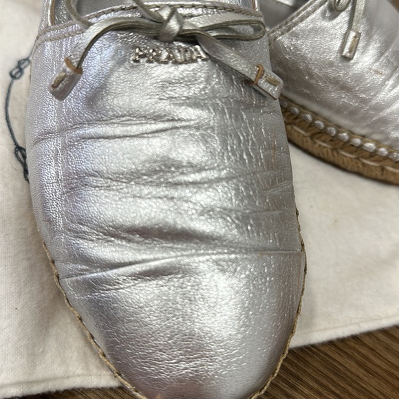 Prada bow logo leather loafer flat espadrilles 37,5 - Picture 2 of 8